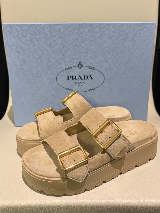 Prada Shoes - Prada Natural Fussbett Flatform Slide Sandal
